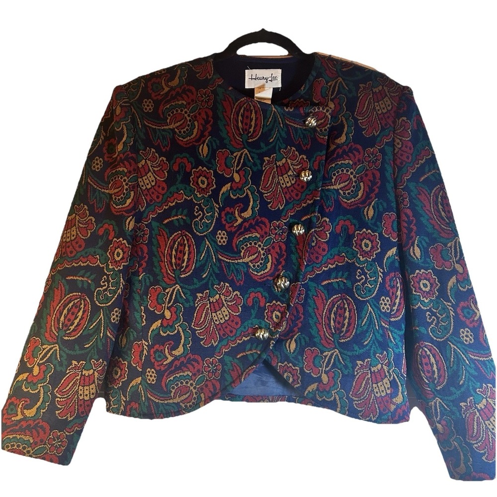 Vintage Crop Paisley Print Structured Designer Henry Lee Jacket Size 10 Made USA